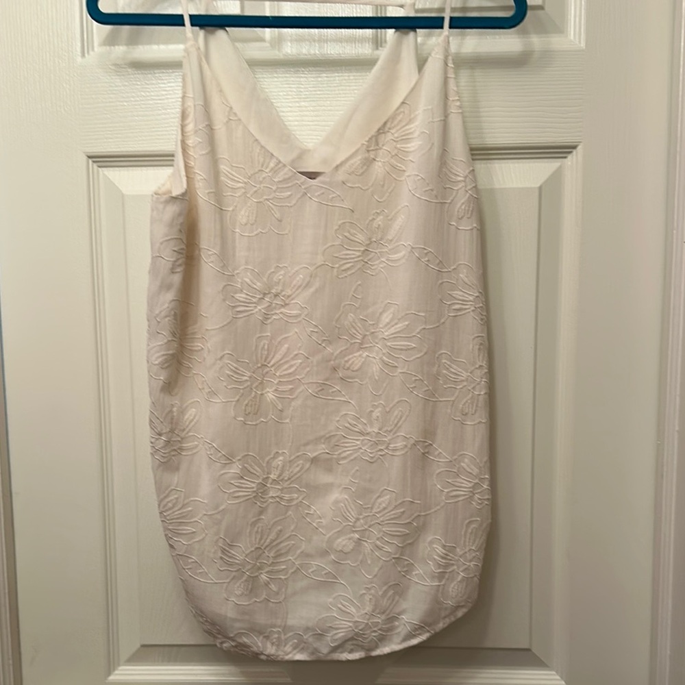 LOFT Ivory Floral Embroidered V-Neck Tank